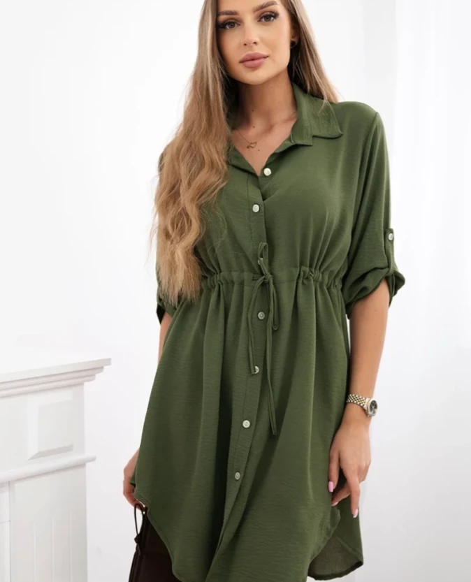 Milamo Sukienka z zapięciem na guziki i wiązaniem w talii Khaki