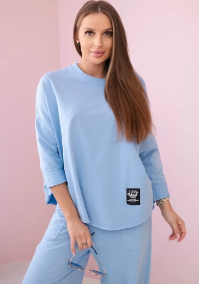 Milamo Komplet bawełniany bluza i krótsze asymetryczne spodnie Niebieski