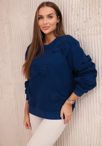 Milamo Bluza ocieplana ze ściągaczem i ozdobnymi kokardami Granatowa