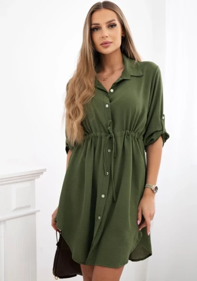 Milamo Sukienka z zapięciem na guziki i wiązaniem w talii Khaki