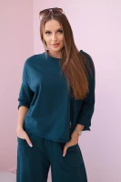 Milamo Komplet bawełniany bluza i krótsze asymetryczne spodnie Morski