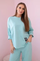Milamo Komplet bawełniany bluza i krótsze asymetryczne spodnie Jasny Miętowy