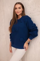 Milamo Bluza ocieplana ze ściągaczem i ozdobnymi kokardami Granatowa