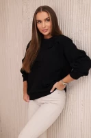 Milamo Bluza ocieplana ze ściągaczem i ozdobnymi kokardami Czarna