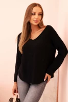 Milamo Sweter damska z wiskozą z dekoltem w serek Czarny