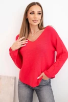 Milamo Sweter damska z wiskozą z dekoltem w serek Fuksja
