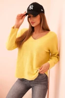 Milamo Sweter damska z wiskozą z dekoltem w serek Żółty