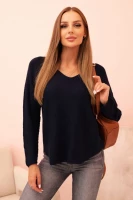 Milamo Sweter damska z wiskozą z dekoltem w serek Granatowy
